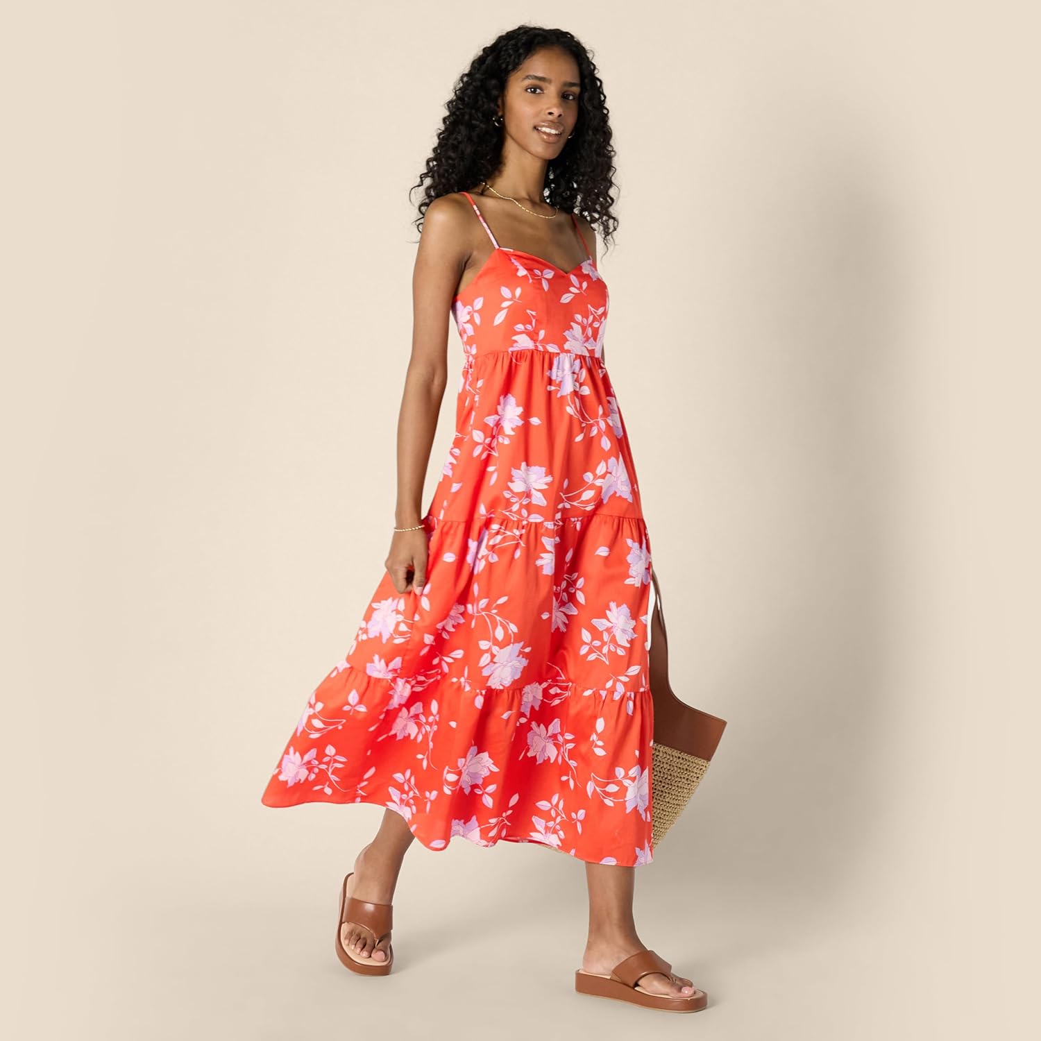 Amazon Essentials Women's Fit and Flare Empire Waisted Cotton Sateen Tiered Maxi Dress - Image 5