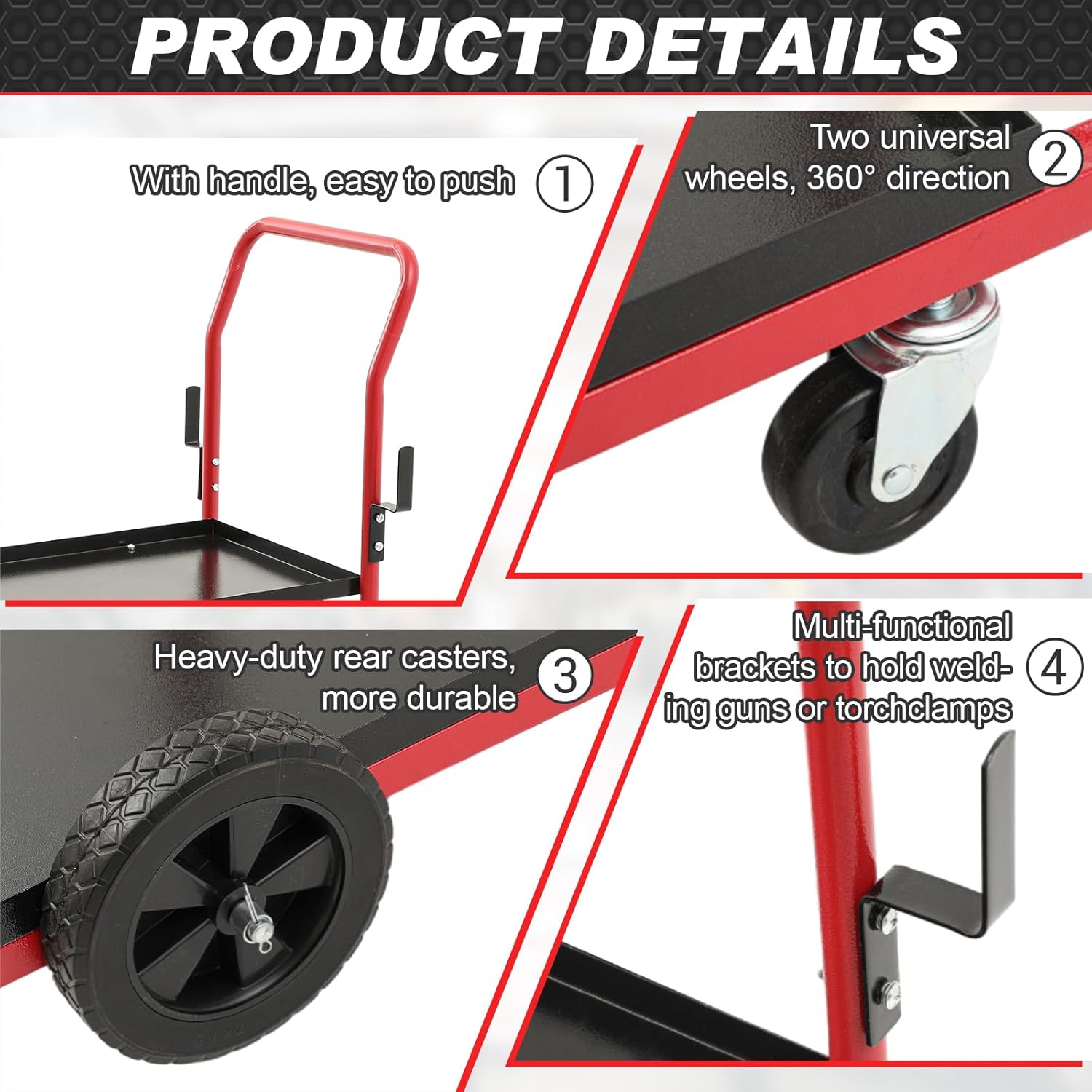BBTO Welding Cart 2-Tier Welder Cart Heavy Duty 440 Lbs with Tank Safety Chains Welding Equipment Accessories for Tig Arc MMA Plasma Cutter Machine (Classic Style, 39 × 18 × 43 Inch, Black and Red)