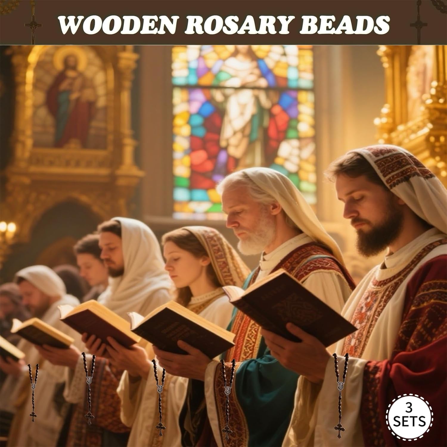 BONITTER Saint Michael Archange Necklace, 3PCS/10PCS/25PCS Pocket Wooden Cross Bulk with Organza Bags, Handmade Rosary Beads, Catholic Christian Prayer Gift - Image 8