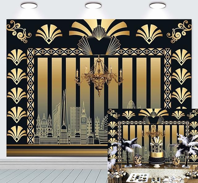 RUINI Roaring 20s Themed Backdrop Art Decor 1920s The Great Gatsby Themed Party Adult Birthday Wedding Anniversary Party Retro Decoration Background Photo Booth Props (7x5FT)