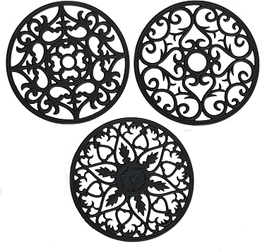 Silicone Trivet Mat-Modern Trivets for Dishes, Non Slip Trivets for Pots and Pans, Silicone Pot Holder for Table, Heat Resistant Mats Hot Pads for Kitchen Countertops Set of 3 Black