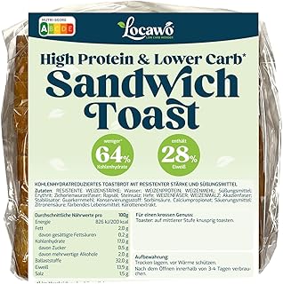 Locawo High Protein & Low Carb Sandwich Toastbrot | Eiweißbrot | Voller Weizengeschmack | Vegan | ideal für eine eiweißreiche, kalorien- und zuckerreduzierte Ernährung