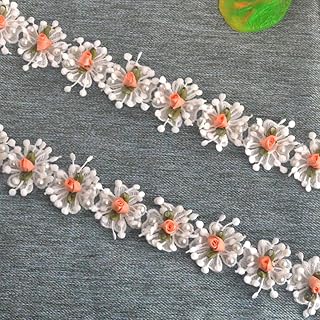 Kuasting Ruban de dentelle festonné vintage avec perles et fleurs de 1,8 m - Fournitures de couture faites à la main pour décoration de robe (petite perle blanche)