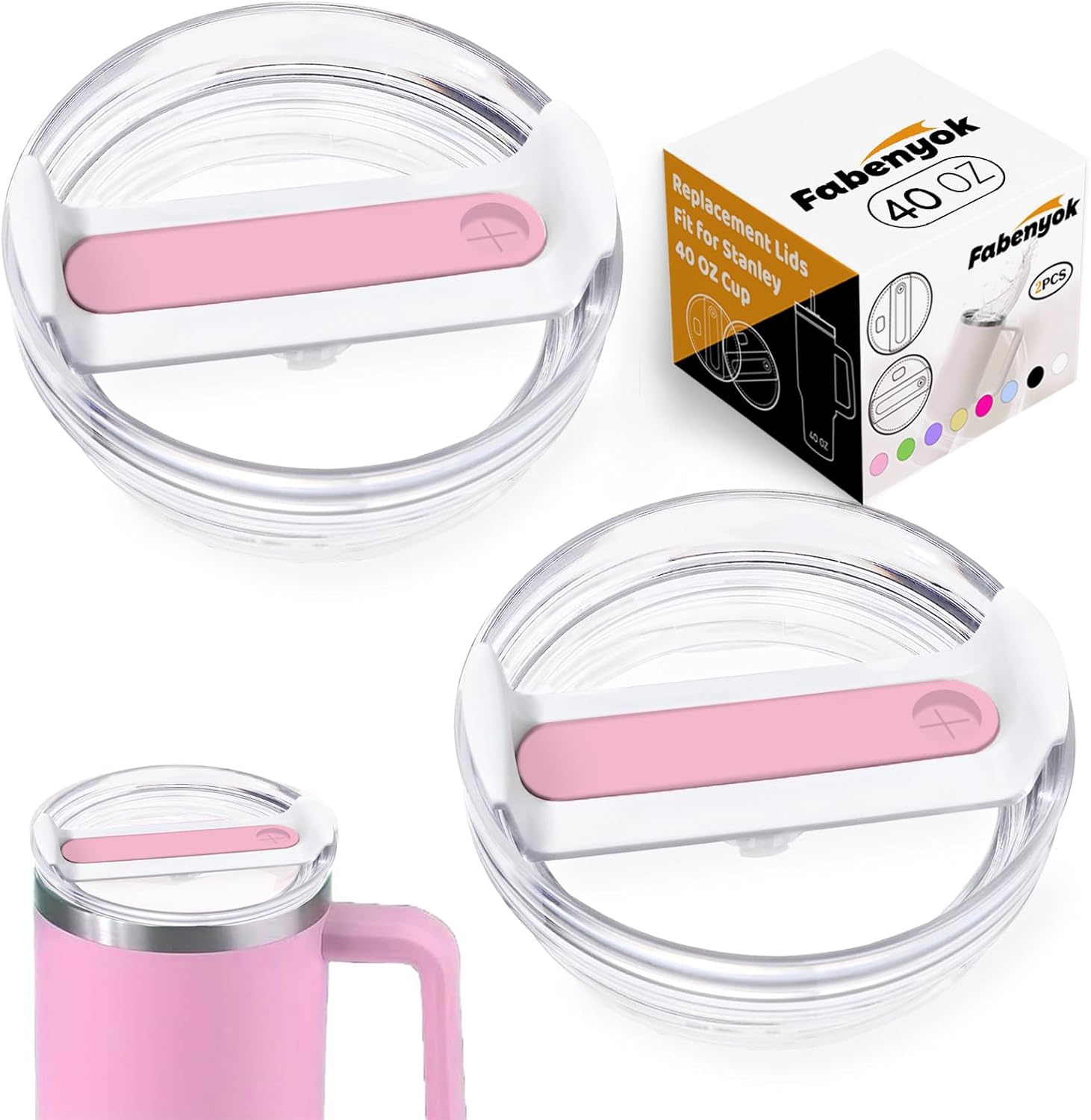 40 OZ Tumbler Lid Replacement Fit for Stanley Cup, 2 Pack Clear Replacement Lids Fit for Stanley Travel Tumbler, Spill Proof Tumbler Covers for Stanley Cup Accessories (Clear – Pink)
