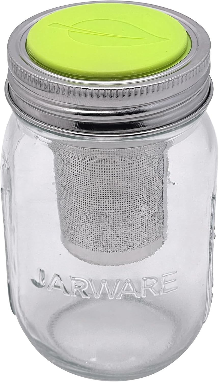 Jarware Mason Jar and Tea Infuser Lid, Set of Glass Regular Mouth 16oz Jar and Stainless Steel Tea Infuser Lid