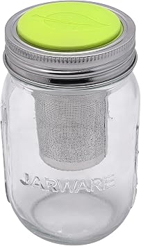 Jarware Mason Jar and Tea Infuser Lid, Set of Glass Regular Mouth 16oz Jar and Stainless Steel Tea Infuser Lid