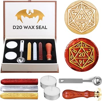 DND Wax Seal Stamp, Fantasy D20 Dice Wax Seal Kit, Ideal Gifts for Dungeons and Dragons/D&D Adventure Cards Envelopes, Gift Packaging. Great RPG Accessories Nerdy Gifts for DND Lovers, DM & Players