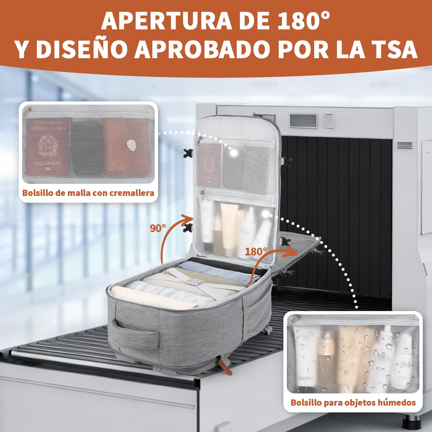 ZOMFELT Mochila 40x30x20 Ryanair, 24L Mochila Viaje Hombres Mujeres, Mochila Viaje Cabina Impermeable Easyjet Wizz Air Vueling, Maleta Cabina Apta para Portátiles de 15,6 Pulgadas, Gris