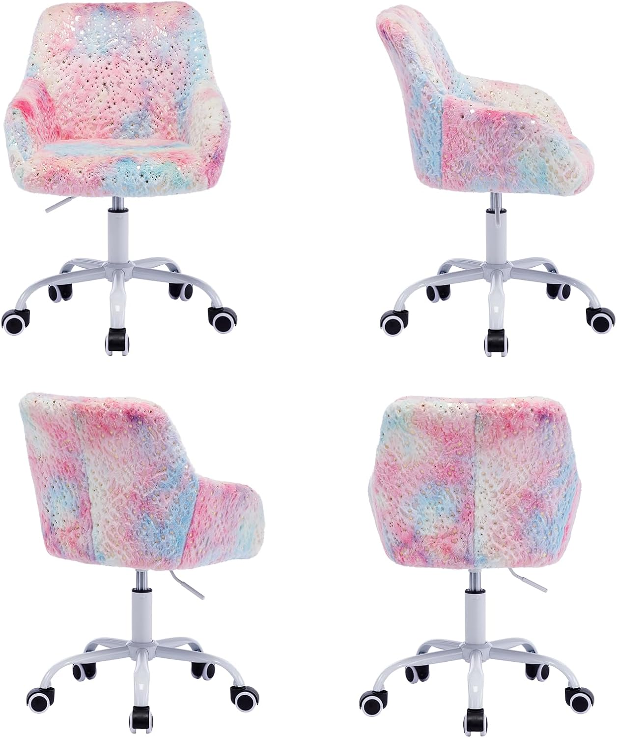 DUOMAY Kids Desk Chair, Faux Fur Colorful Upholstered Computer Chair for Boys and Girls, Cute Study Swivel Height Adjustable Arm Chair for Child