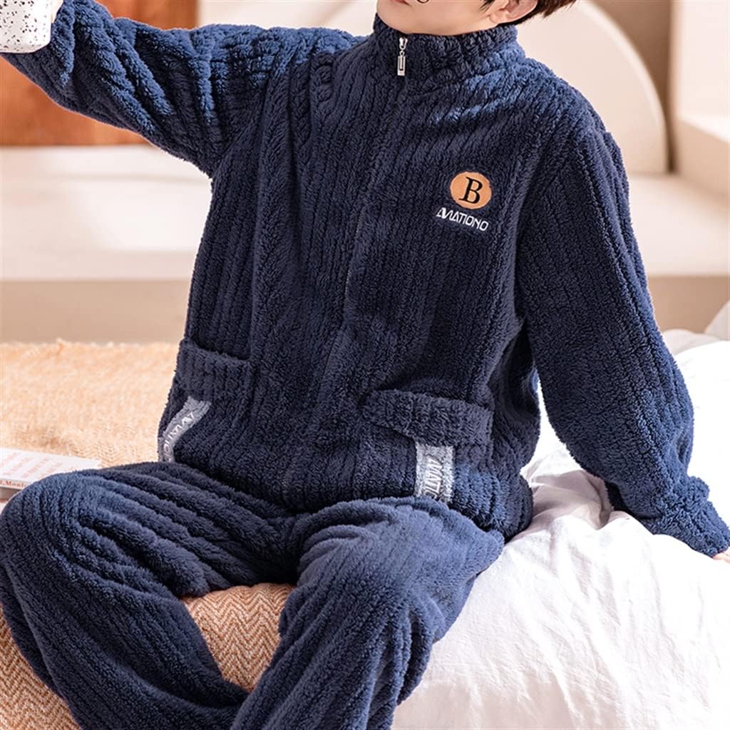 Men's Winter Coral Fleece Thickened and Autumn and Flannel Casual Cardigan Homewear Suit