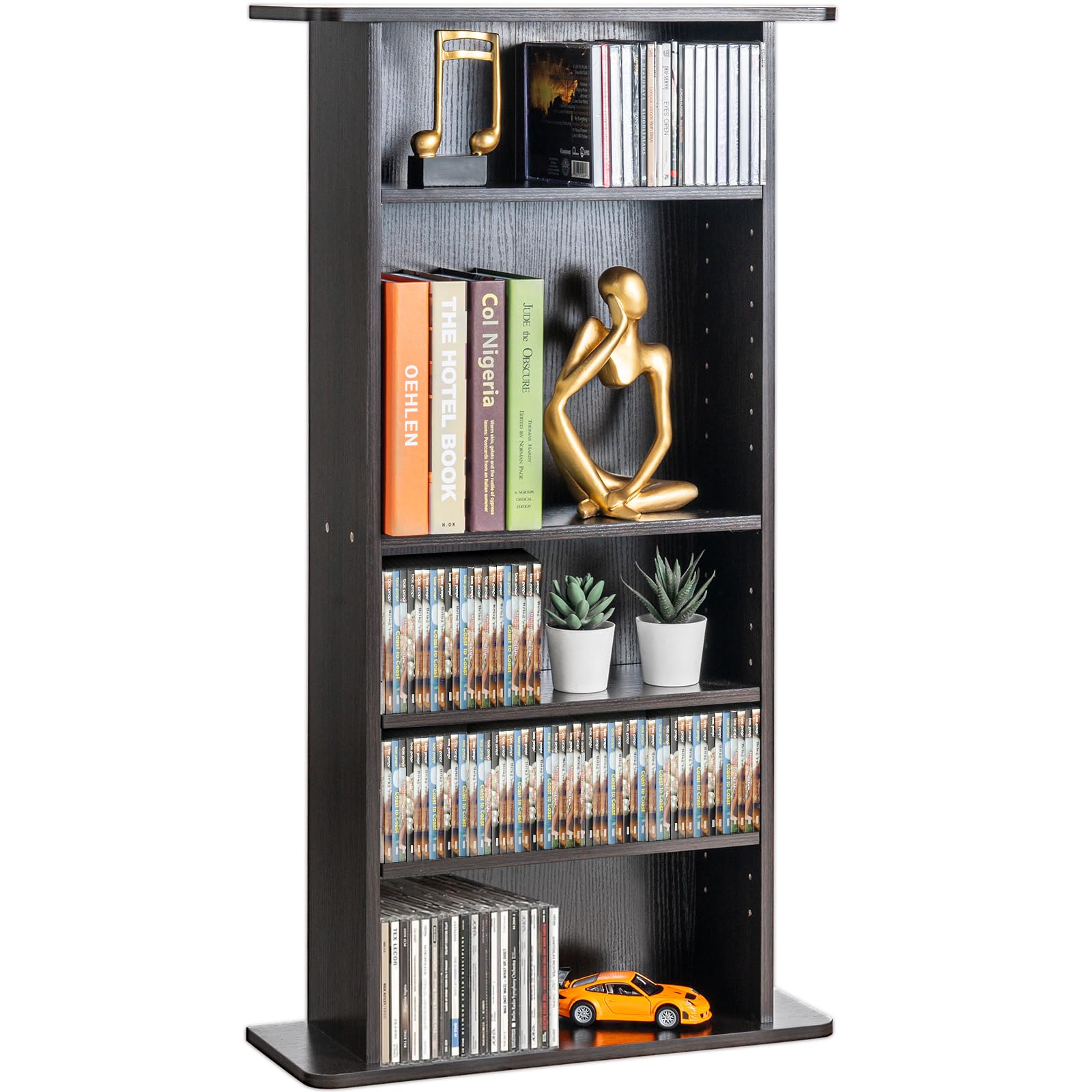 VEVOR Media Storage Cabinet, 5-layer DVD Shelf, Adjustable CD Shelves, Protects & Organizes Music, Movie, Video Games or Memorabilia Collections, Espresso