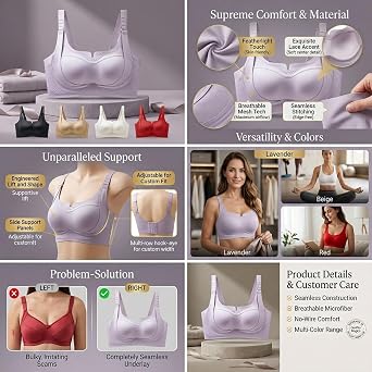 Women's Custom Bust Lift Bra - Wireless Push Up Full Coverage Seamless Anti-Sagging Bralette for Everyday Wear & Seniors