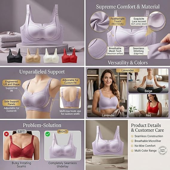 Women's Custom Bust Lift Bra - Wireless Push Up Full Coverage Seamless Anti-Sagging Bralette for Everyday Wear & Seniors