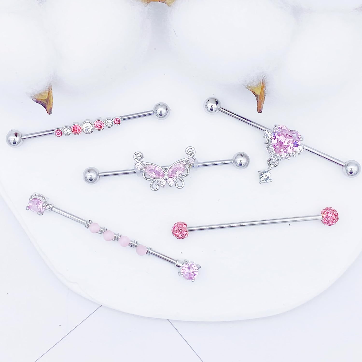 10Pcs 14G Industrial Piercing Jewelry Surgical Steel Industrial Barbell Earrings for Women Helix Cartilage Piercing Earrings
