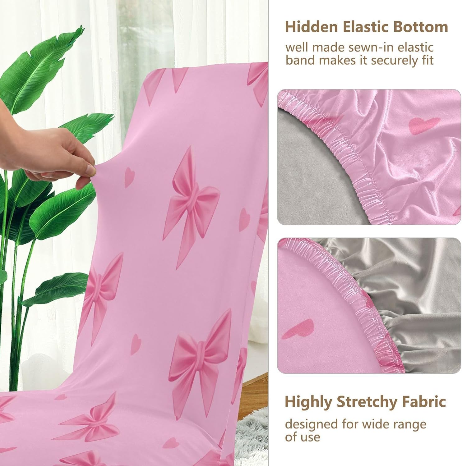 ALAZA Chair Covers for Dining Room, Bow Heart Stripe Stretch Chair Cover Sets Chair Protector Removable Washable for Ktichen Restaurant Hotel