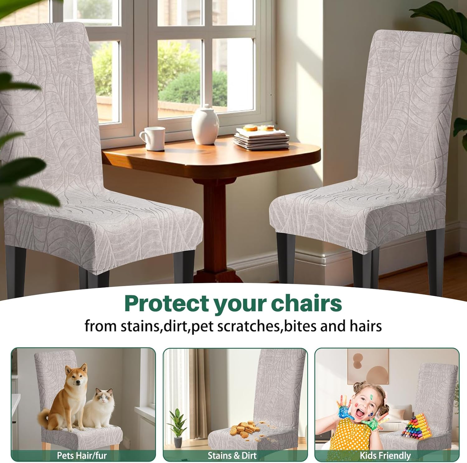 Dioxide Waterproof Chair Covers for Dining Chairs, Stretch Dining Chair Covers Set of 6, Parson Chair Slipcovers, Removable Washable Kitchen Chairs Seat Covers Protectors for Home Restaurant Banquet