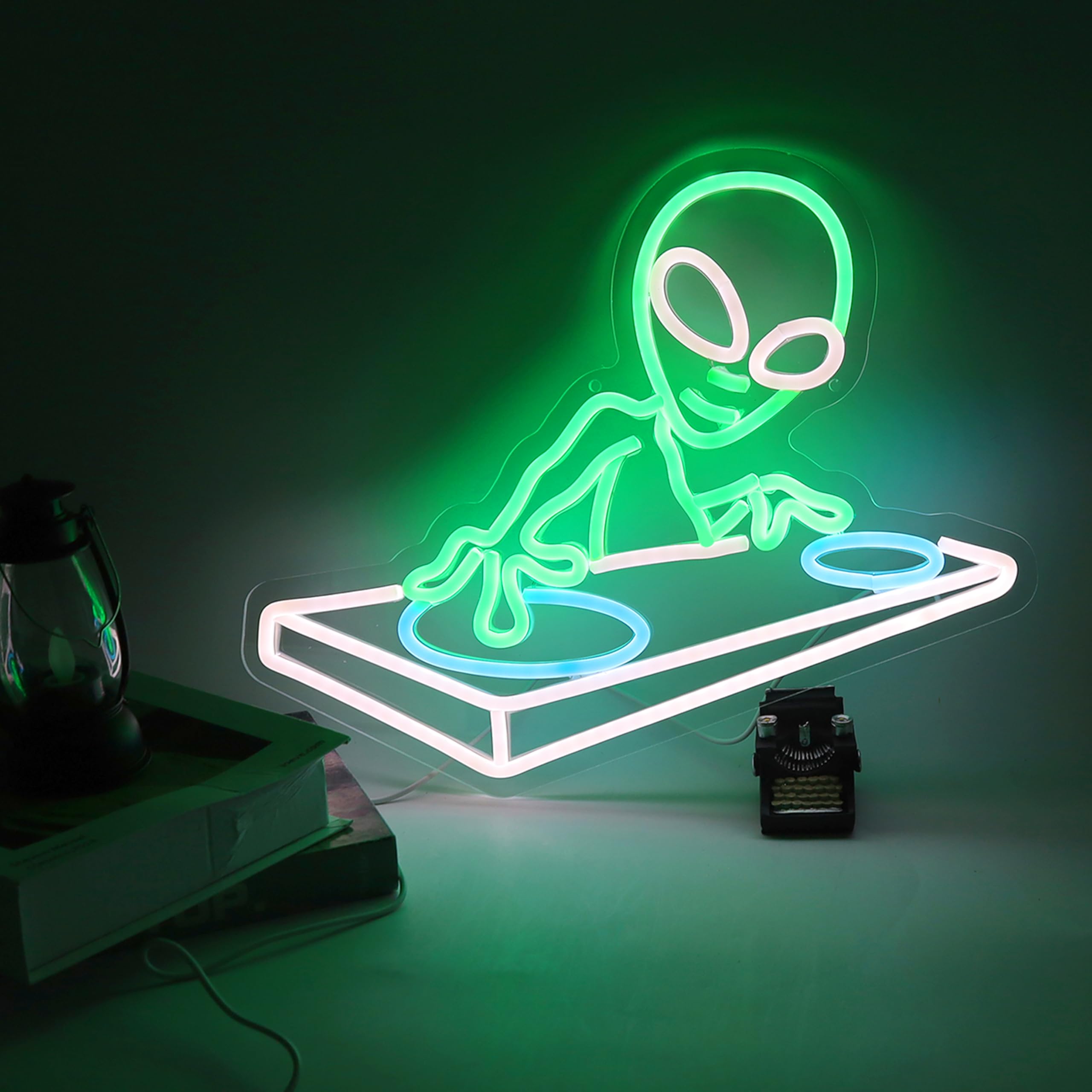 Neonowy znak obcy DJ prezenty dla mężczyzn jaskinia fajne neonowe światło LED do baru muzycznego dekoracja ścienna ściemniane znaki LED do pokoju gier sypialnia dekoracja baru muzyka koncert sztuka