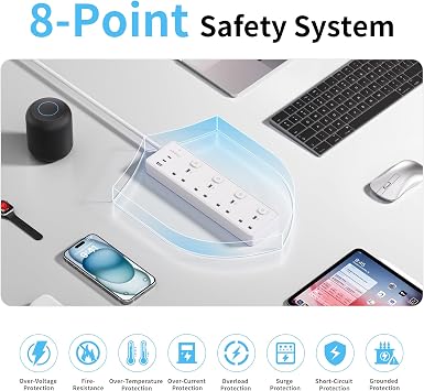Extension Lead with 3 USB Slots(30W),4 Way Sockets Outlets Ports Extension Cable with 4 Individual Switches Surge Protected，Wall Mountable Extension Socket for Home,Office,School,5M,White