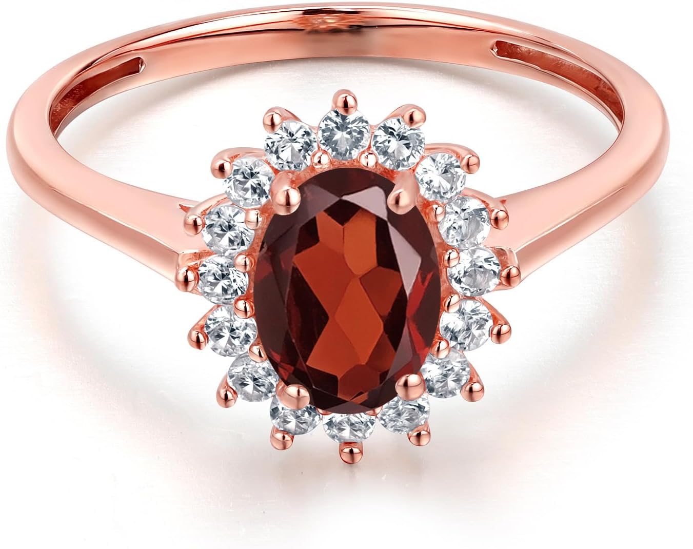 Gem Stone King 10K Rose Gold Oval 7X5MM Gemstone Birthstone and White Created Sapphire Engagement Ring For Women | Wedding Engagement Anniversary Ring For Women | Available in Size 5,6,7,8,9