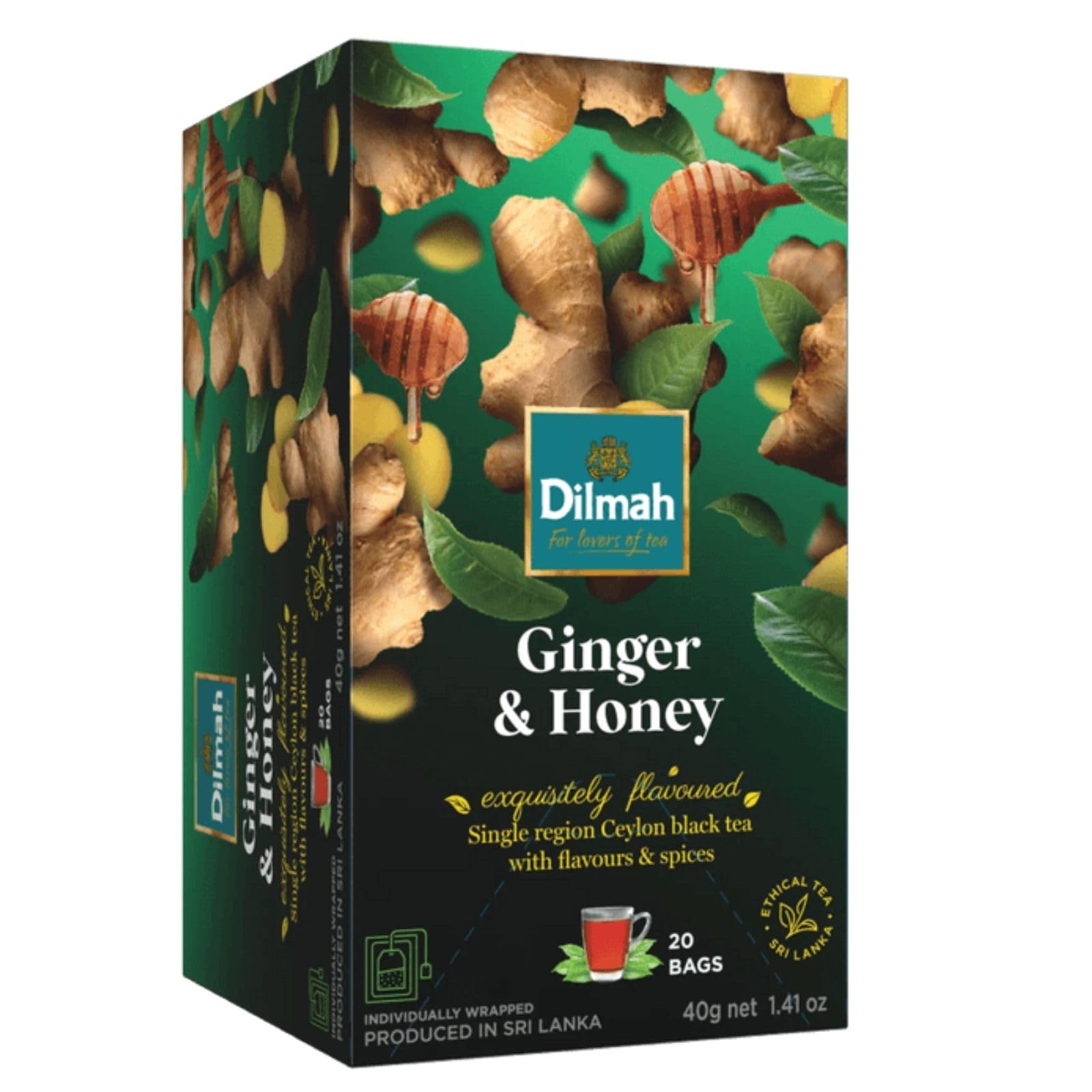Dilmah Ginger and Honey Flavored Ceylon Black Tea - 20 Tea Bags