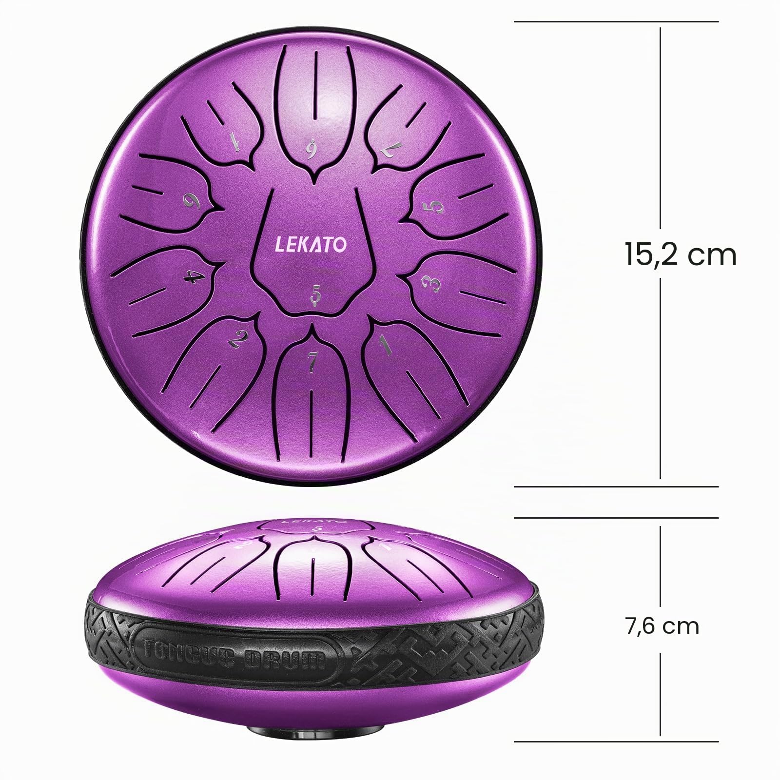 LEKATO Steel Tongue Drum à 6 Pouce 11 Notes Ré(D) Majeur, Steel Handpan Mini Tambour à Langue pour Débutant, Idéal Pour Méditation, Yoga, Education Musicale, Violet Nacré