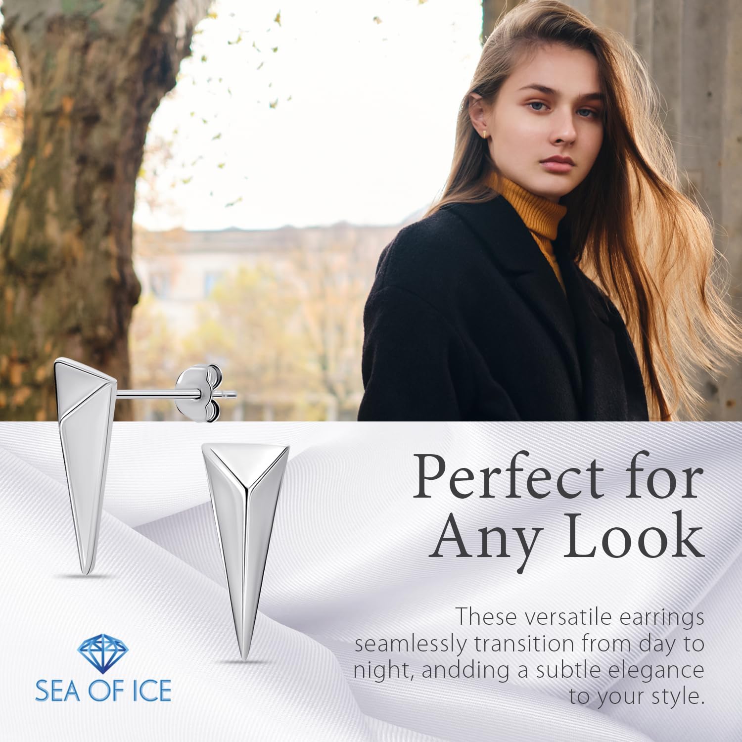 Sea of Ice Sterling Silver Polish Finished Water Drop Dangle, Mini Bar, Triangle, Infinity Minimalist Stud Earrings for Women - Elegant Sterling Silver Earrings for Women – Nickel-Free - Image 7