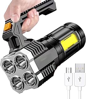 LED Flashlights High Lumens, USB Rechargeable Flashlights with Side Lights, Power Display & 4 Modes, lPX6 Waterproof Flashlight for Camping, Outdoor