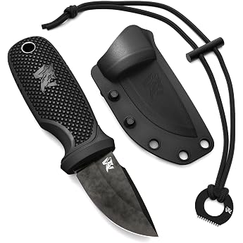 Odenwolf W-MINI Neck Knife Made of Strong D2 Steel - Small EDC Knife Fixed with Sophisticated Holster and Fire Steel - Outdoor Knife Small and Handy - Fixed Knife Necklace