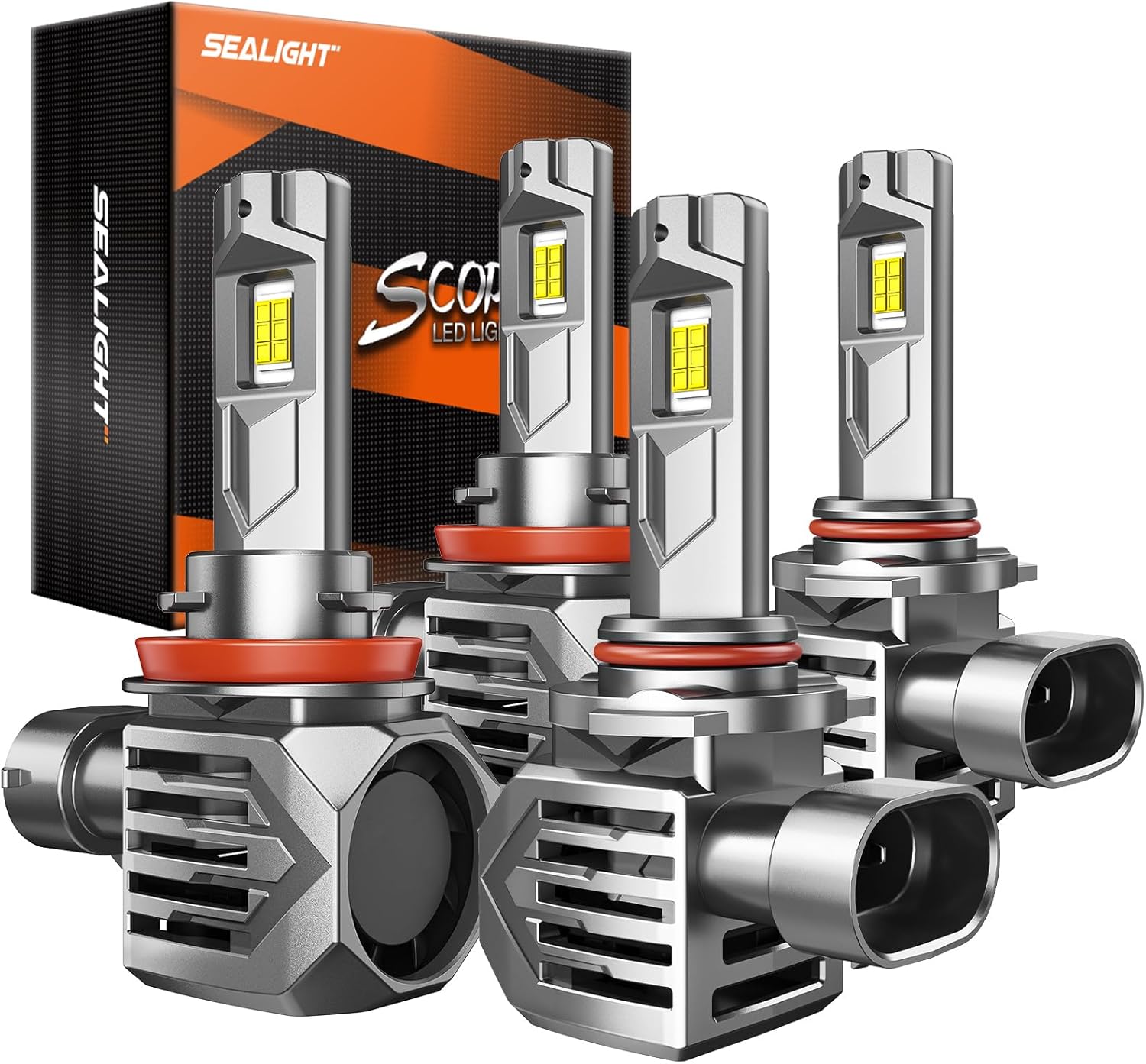 SEALIGHT H9/H8/H11 HB3/9005 Bulbs Combo 120000LM 130W 2024 Edition, Brightest 9005 H11 Wireless lights Easy Installation for Fog, Error-Free 10 Years Lifespan Powersports Accessory Lights, Pack of 4