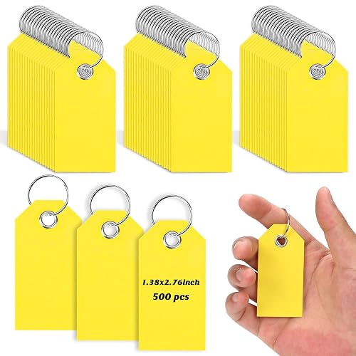 500 Pcs Yellow Paper Key Tags with Rings 1.3x2.7inch Label