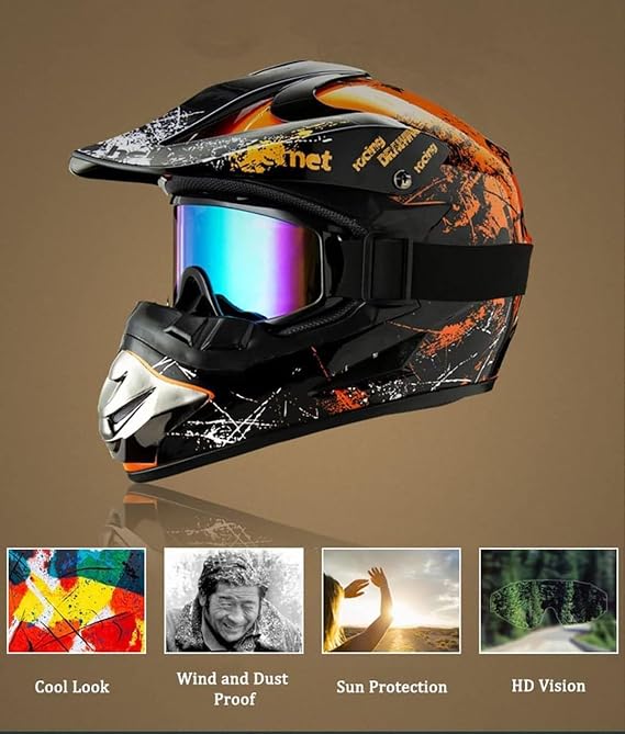 Youth Motocross Dirt Bike Bluetooth Helmet, Sport Off-Road Mountain Bike Helmet, Adult Racing Breathable BMX ATV Full Face Motorcycle with Gloves Goggles Mask, DOT Certified