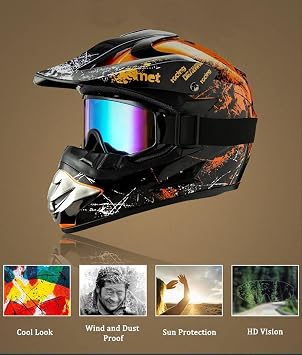 Youth Motocross Dirt Bike Bluetooth Helmet, Sport Off-Road Mountain Bike Helmet, Adult Racing Breathable BMX ATV Full Face Motorcycle with Gloves Goggles Mask, DOT Certified