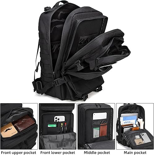 Miniatura 4 de Mochilas tácticas militares Molle Army Assault Pack 3 Day Bag Out Bag Senderismo Treeking Mochila, Negro -, Classic