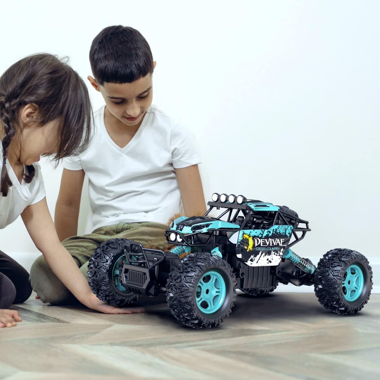 CROBOLL 1:12 Large RC Cars with Lifting Function, 2.4GHz 20km/h Remote Controlled Car, Gifts for Boys 3 4 5 6 7 8, RC Monster Truck with 2 Batteries (Cyan)