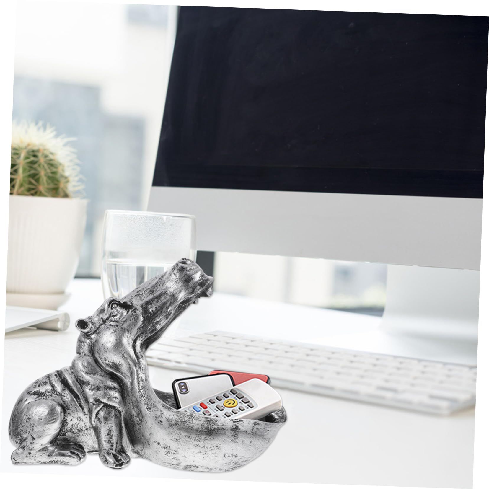 Statuetta Ippopotamo in Resina da Scrivania Contenitore | Design Creativo, per Soggiorno e Camera, Adatta a Colleghi e Amici, Oggetto Decorativo da Collezione