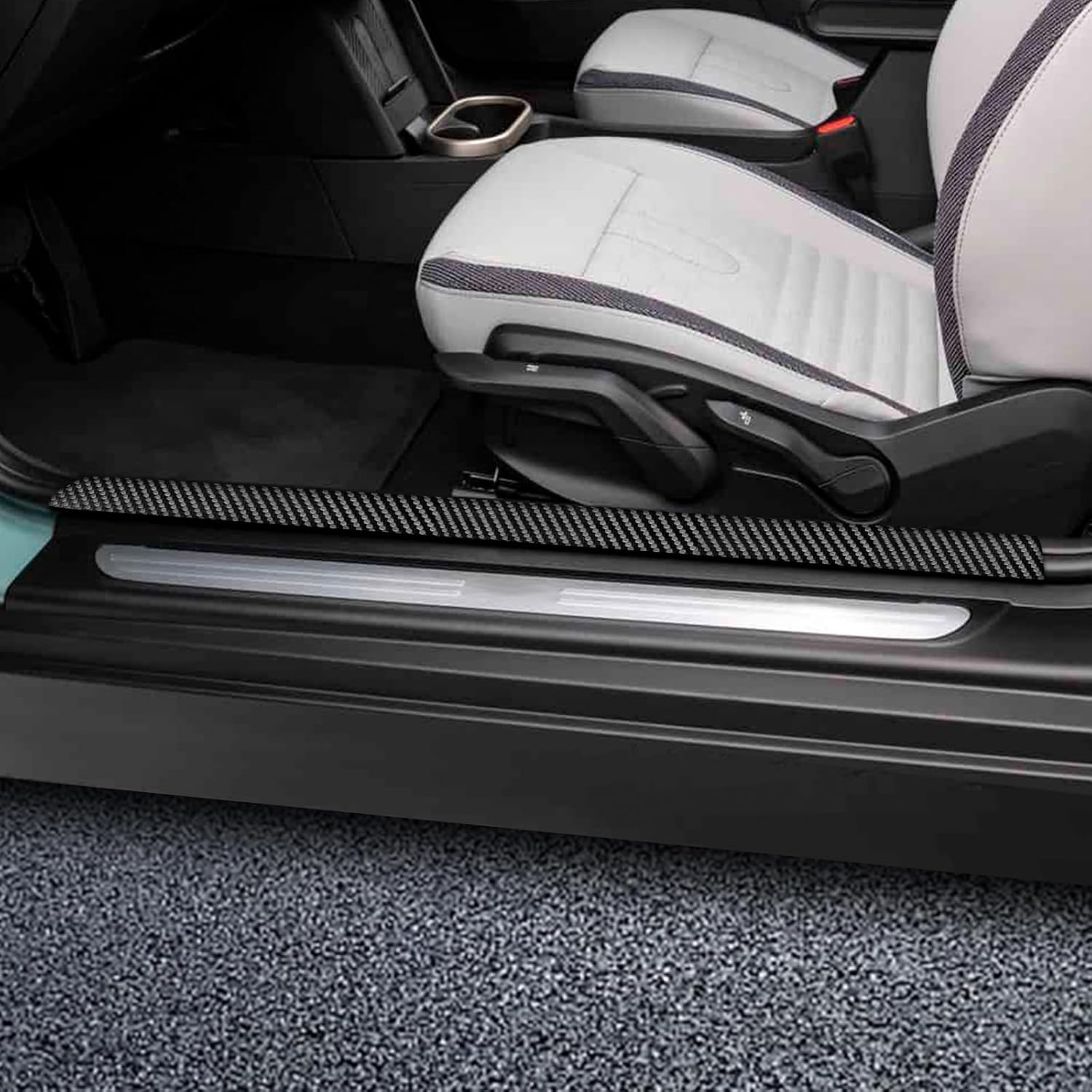 KUNGKIC for Mini Cooper S 3-Door F66 F67 2024 2025 Car Door Edge Guards Sill Protector Stickers Film Anti-Collision Scuff Plate Cover All Weather Interior Accessories (PU Carbon Fiber Pattern)