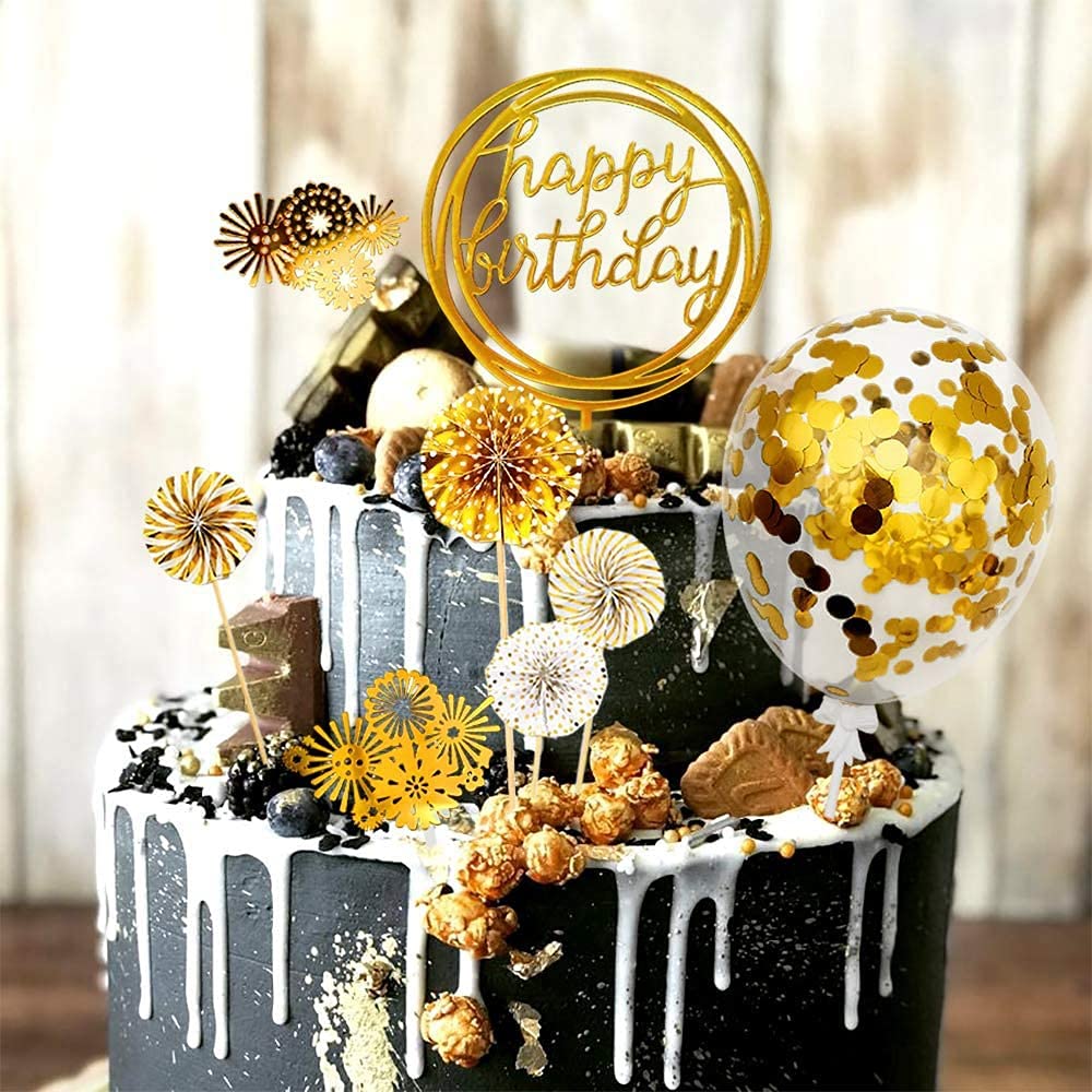Décors Gâteau Chiffre 6 Glitter Happy Birthday Anniversaire Doré