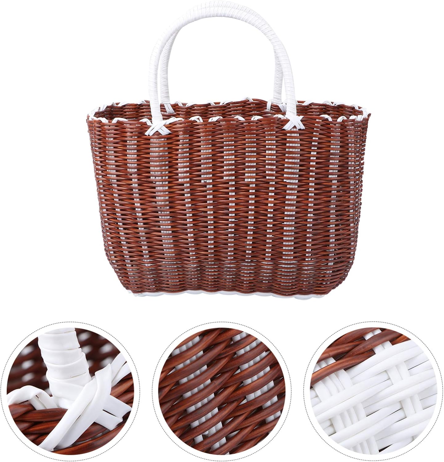 Plastic Woven Storage Basket Handle Versatile Shopping Basket for Home Organizer Collapsible Design Outdoor Use