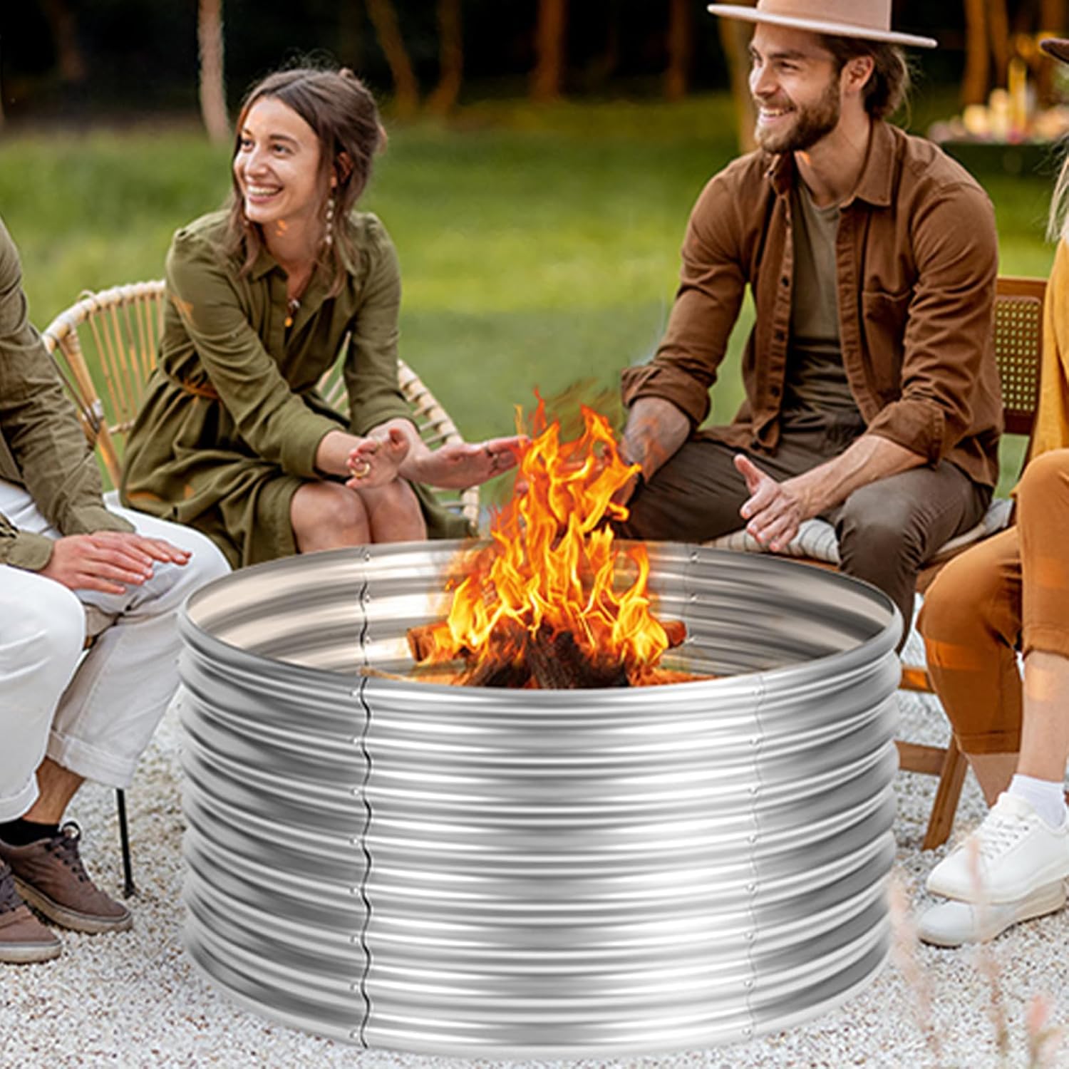 48 inch Fire Pit Ring, 4x4x2FT Galvanized Fire Ring, Wood Burning Fire Pits Ring, Outdoor Fireplace Height 2FT, Round Camp Fire Ring, Bonfire Pit for Camping, Backyard (4x4x2FT)