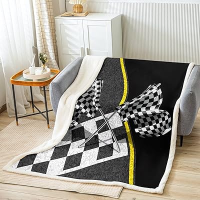 Manfei Race Car Flag Throw Blanket Black White Checkered Flag Bed Blanket for Kids Girls, Racing Game Sport Theme Blanket for Couch Sofa, Soft and Breathable Fleece Blanket(30 x 40 Inches)