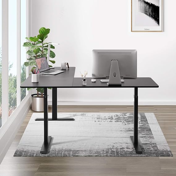 UNICOO L Shaped Crank Height Adjustable Standing Desk, Sit to Stand up Corner Desk, L-Shaped Standing Workstation (Black Frame/Black Top - L Shape Crank)