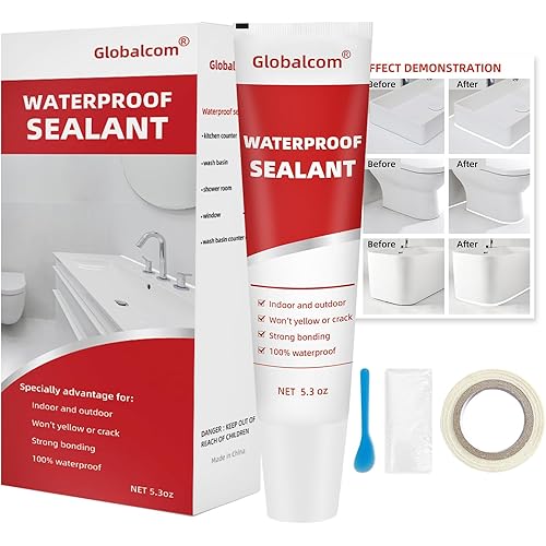 Globalcom Advanced Silicone Caulk for Kitchen & Bathroom Waterproof Silicone Sealant for Interior and Exterior Use, Stronger Adhesion Shrink & Crack Proof - 5.3 oz White
