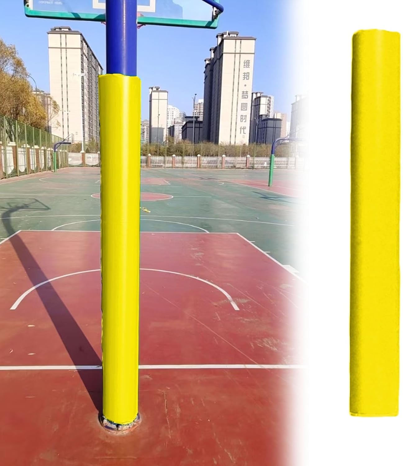 Custom Heavy-Duty Basketball Pole Pad with Nylon Fasteners - Durable Wrap-Around Hoop Padding for Outdoor Playground, Parking Lot, Gym - Player Safety Protection (Green, 11.4 cm Diameter)