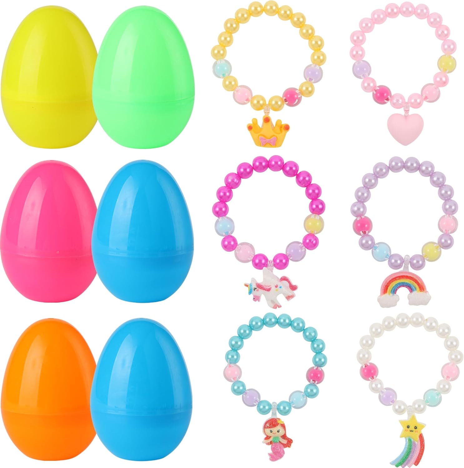 xutengy 12Pcs Easter Basket Stuffers for Girls Toddler Teens，Prefilled Easter Egg with Beaded Bracelets Surprise Easter Egg Toy Gifts Party Favors Gifts