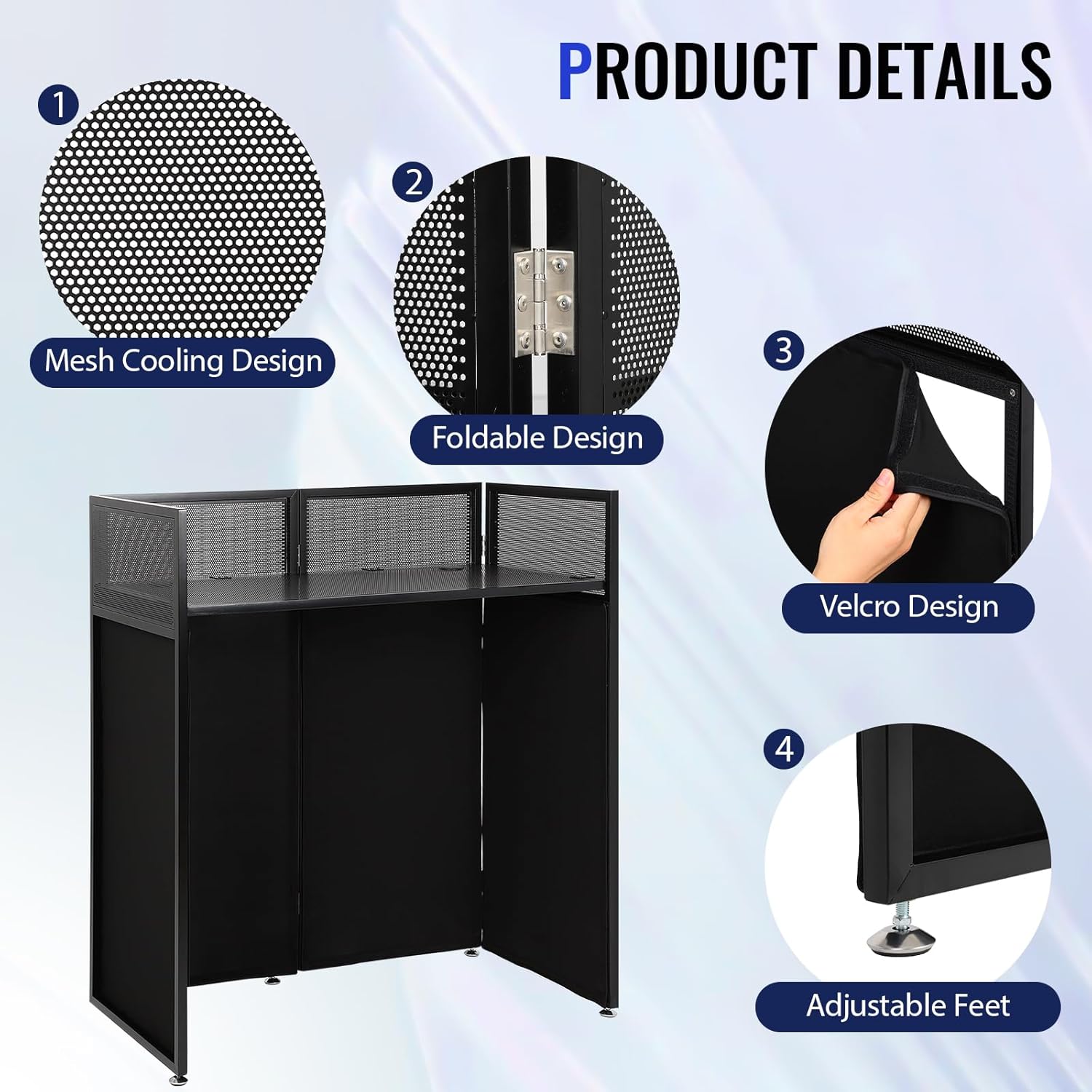 Portable DJ Booth Table, Foldable DJ Table Stand with White & Black Lighting Scrim, Detachable 40"x20" DJ Facade Table Booth, Easy to Assemble, Carry Bag for Weddings, Parties & Events