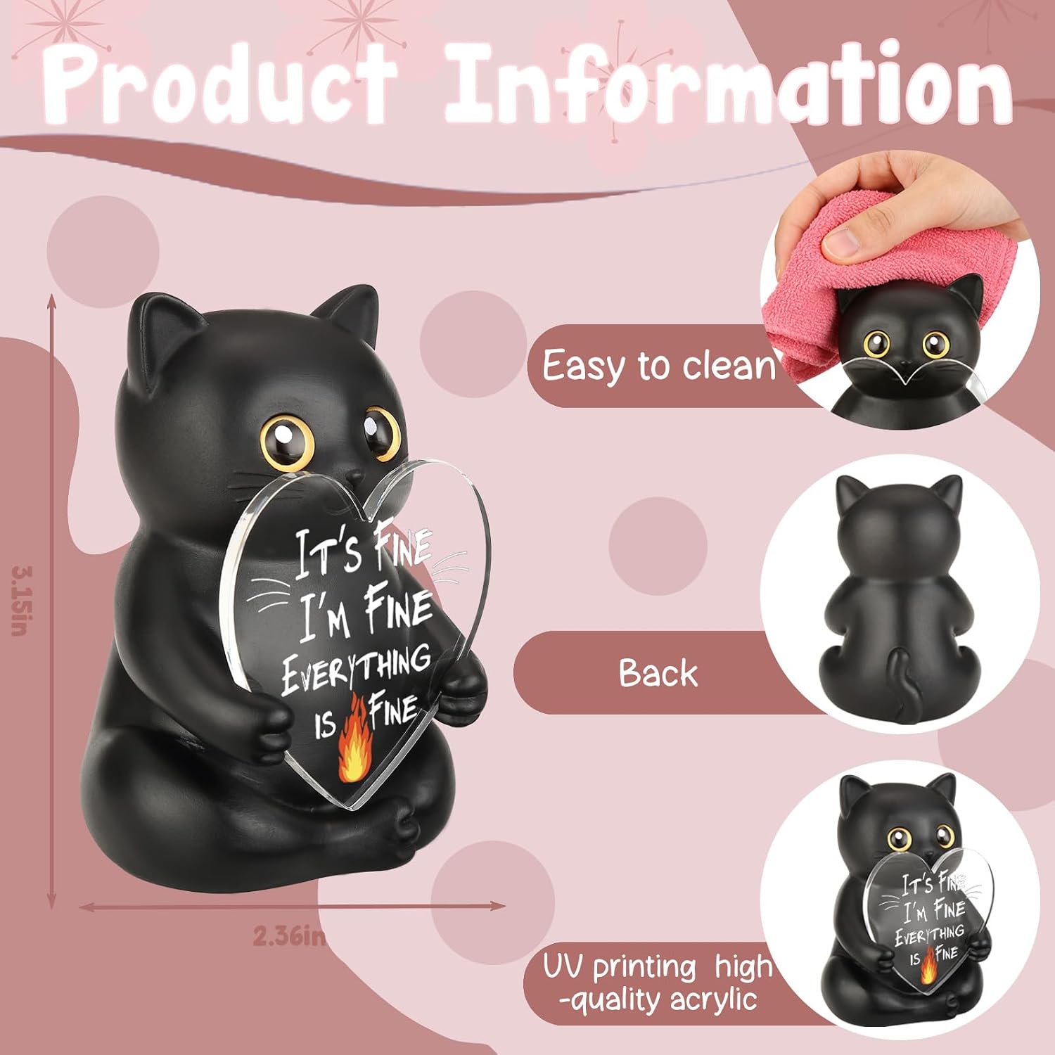 Funny Black Cat Figurines Humor Office Desk Decor image 2