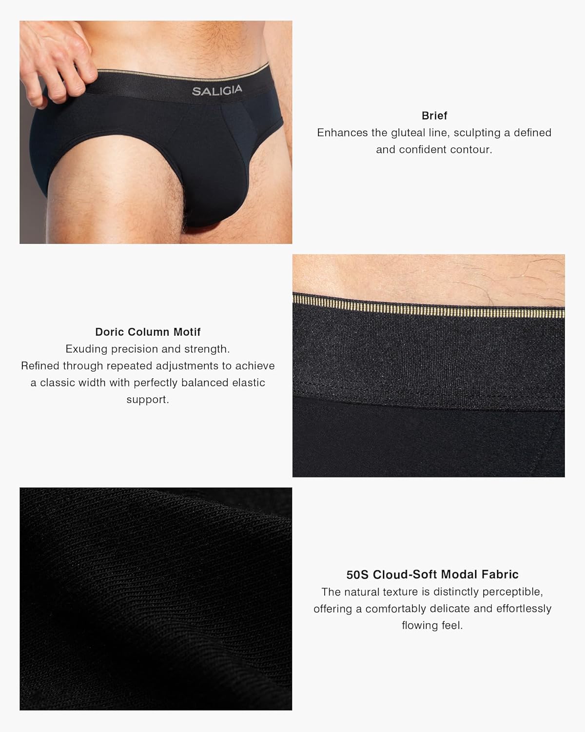 SALIGIA Men’s Briefs Sexy, Tag-Free & 50s Modal Underwear with Supportive No-Fly Pouch 3-Pack