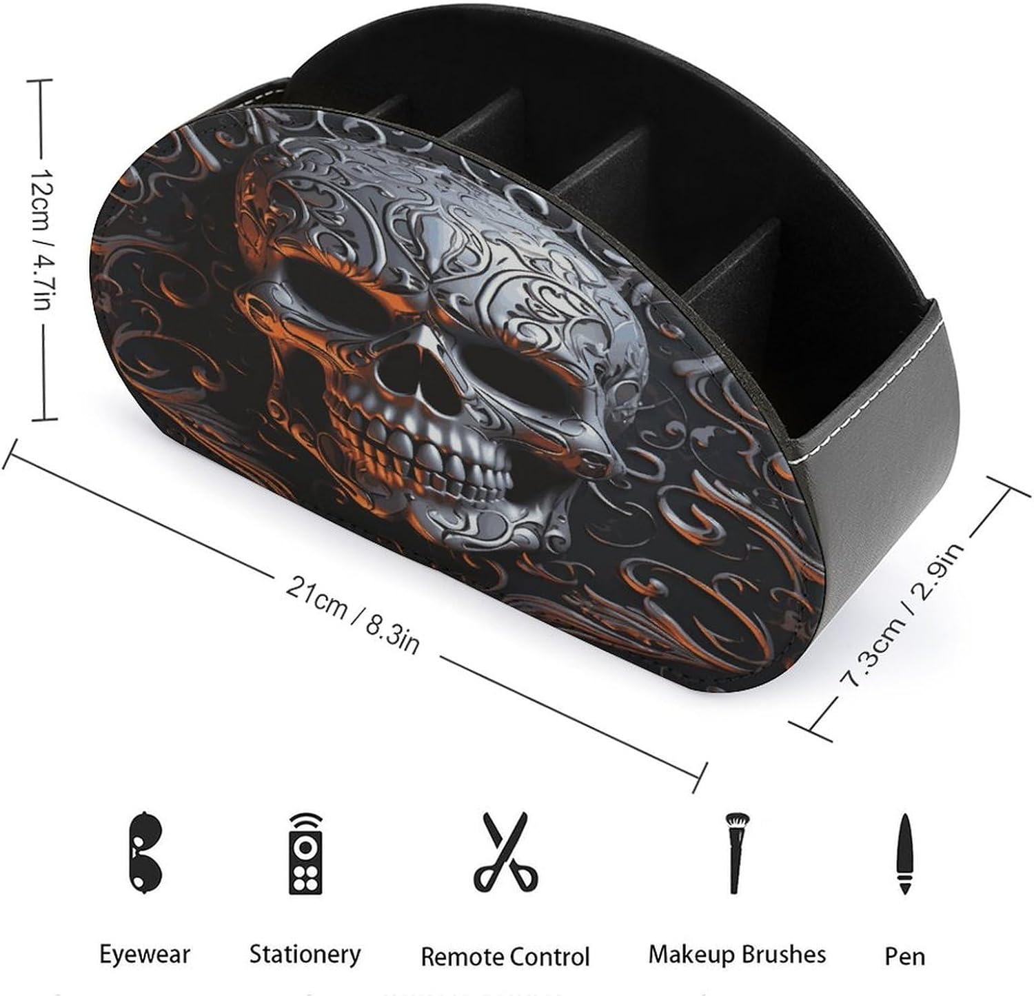 TV Remote Control Holder, 5 Compartments, Cool Skull Graphics image 2