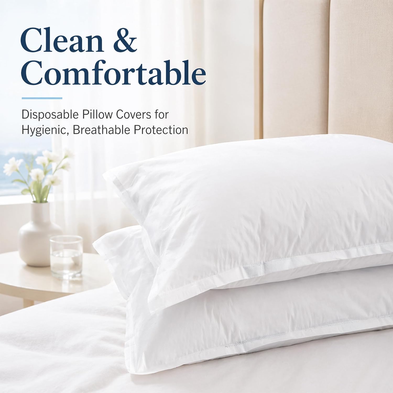 Disposable Pillow Case Covers, 100 Pack, 20 x 31.5 Inch White Single Use Pillow Covers for Travel, Guest Room, Massage Table, Spa and Temporary Bedding