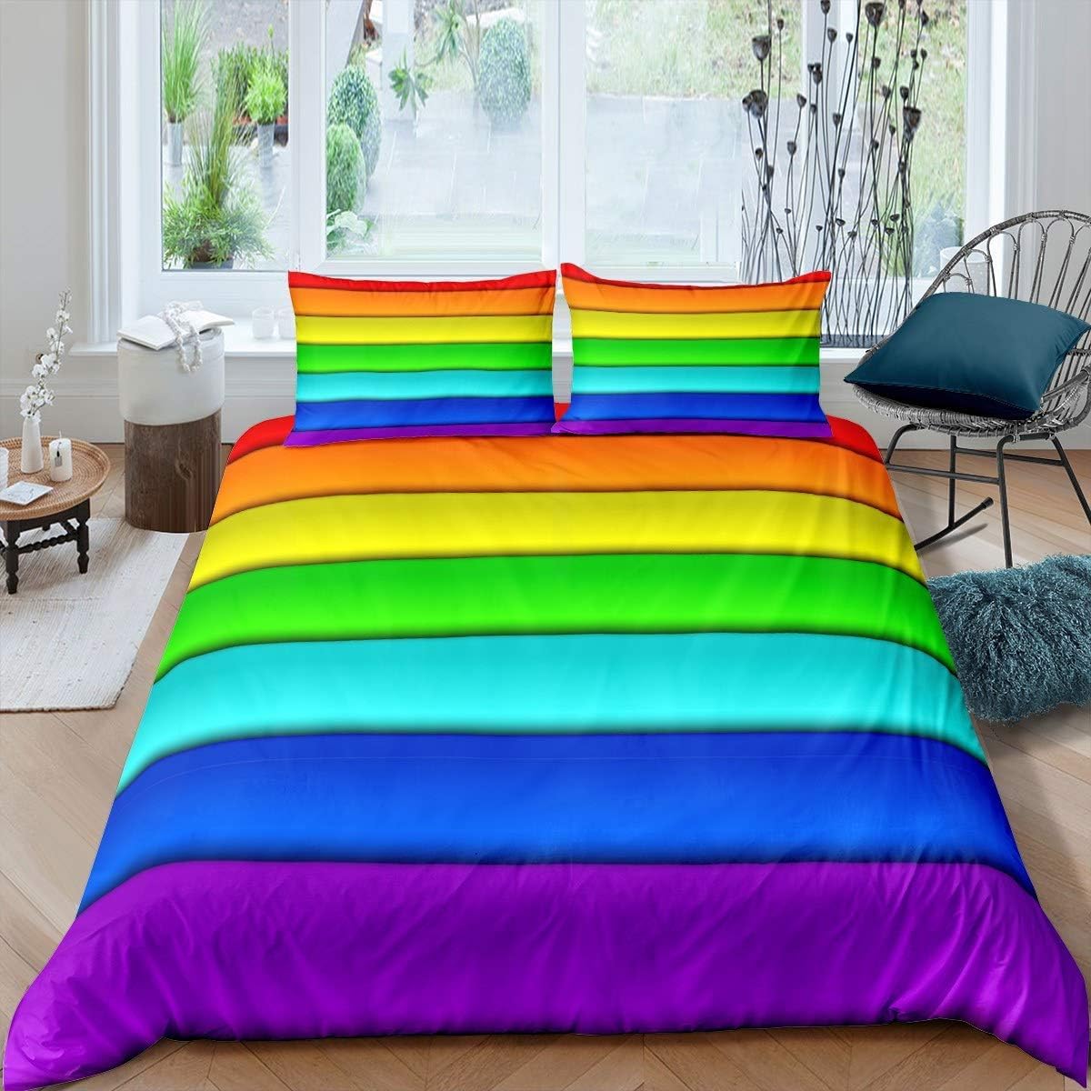 Parure de lit coloré 140x200 et housse de couette rainbow géométrique pour literie enfants